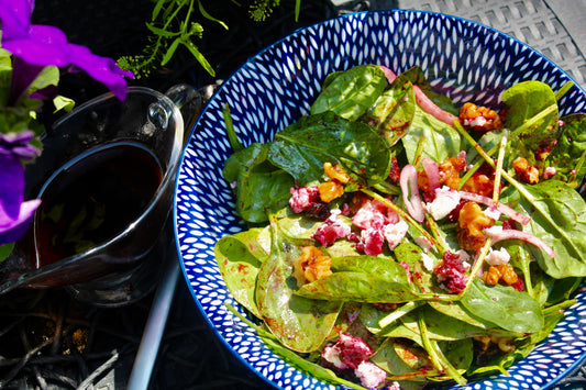 Spinach Salad with Haskap Balsamic Dressing